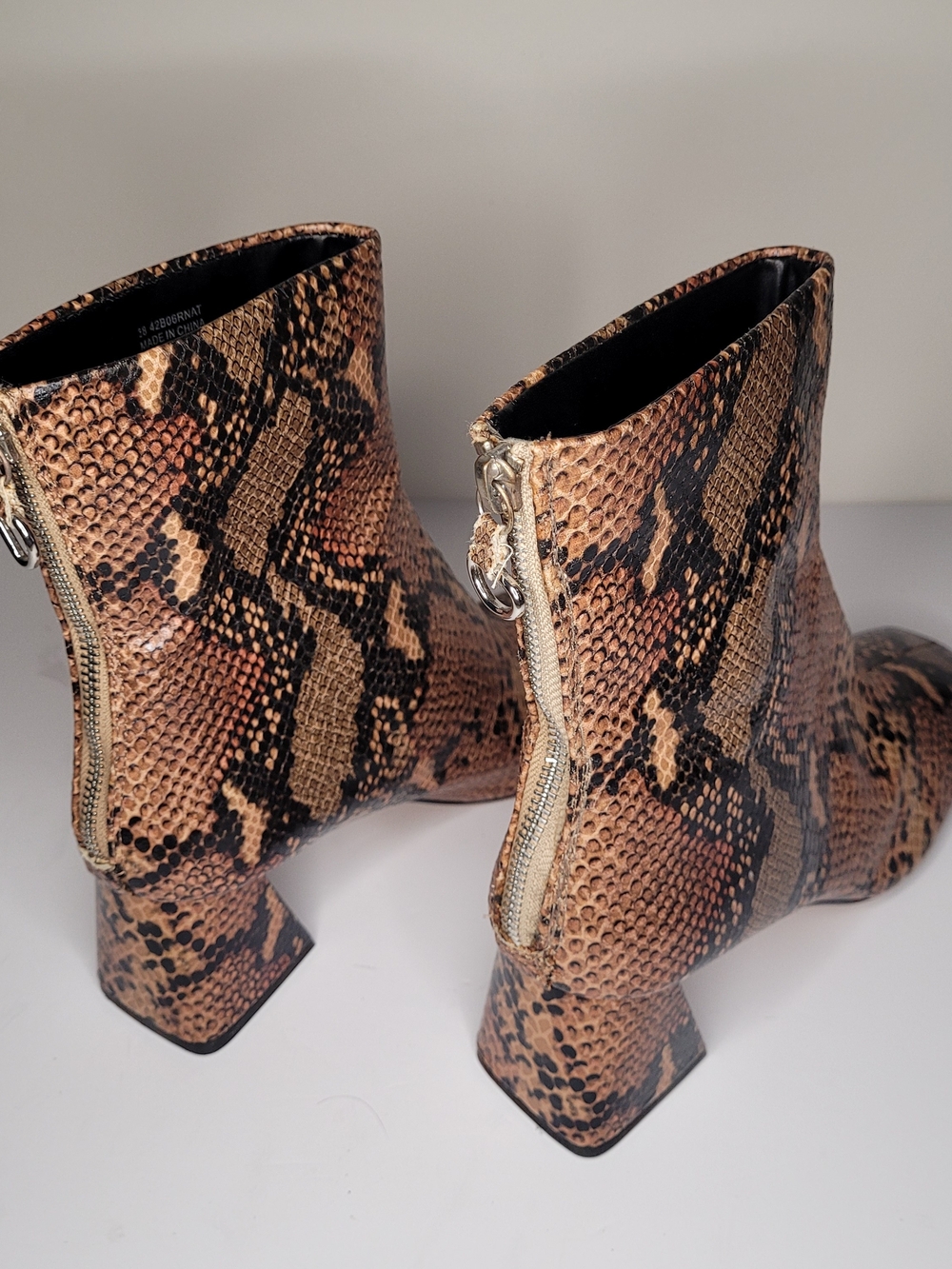 Topshop Breeze Snake Skin Print Square Toe Heeled Ankle Boots Brown Sz: 38 / 7.5 - Picture 7 of 12